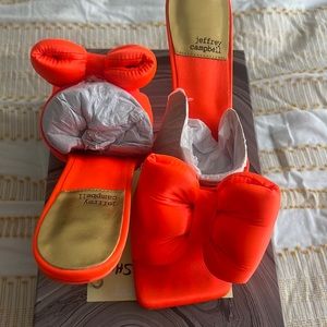 Orange Jeffrey Campbell bow mules